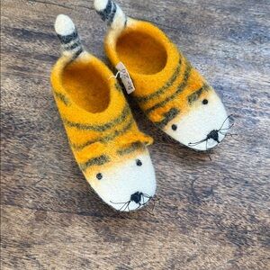 Artisan hand made hand felted pure wool Tiger Slippers for Kids